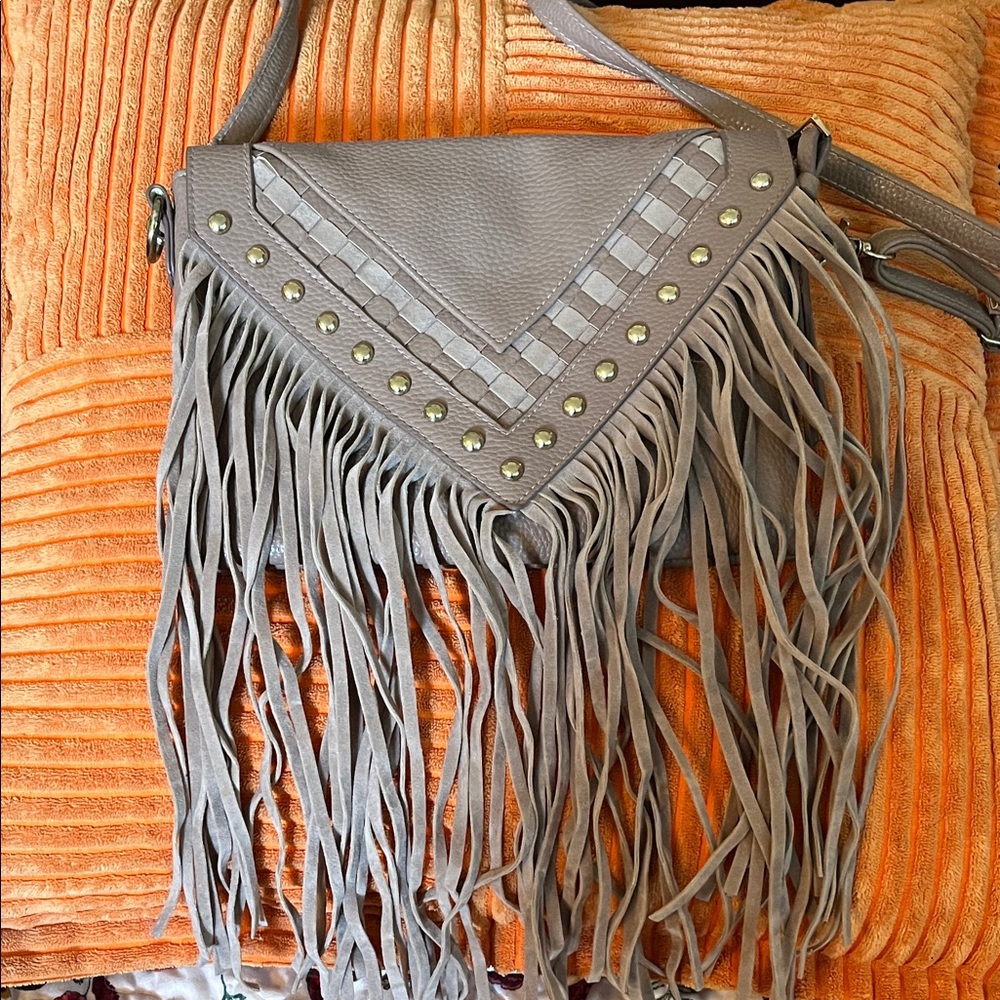 Fringe vegan leather brown crossbody Bag